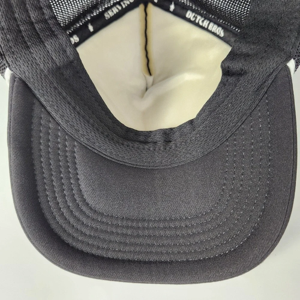 Dutch Bros Drink More Coffee Hat Cap Snap Back Black White Trucker Mesh Mens‎